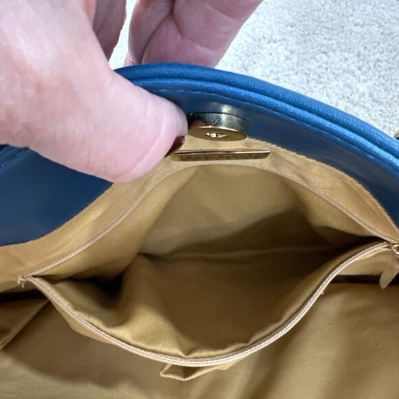 Joan Rivers Slouchy Teal Faux Leather Woven Tote Shoulder Bag Gold Chain Strap L - Picture 15 of 16